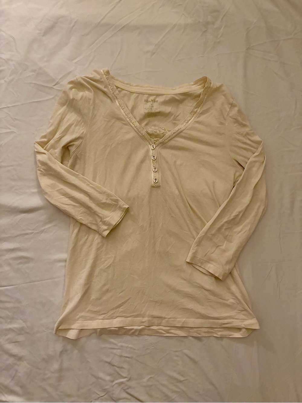White Stag Cream Long Sleeve Henley with Lace Trim